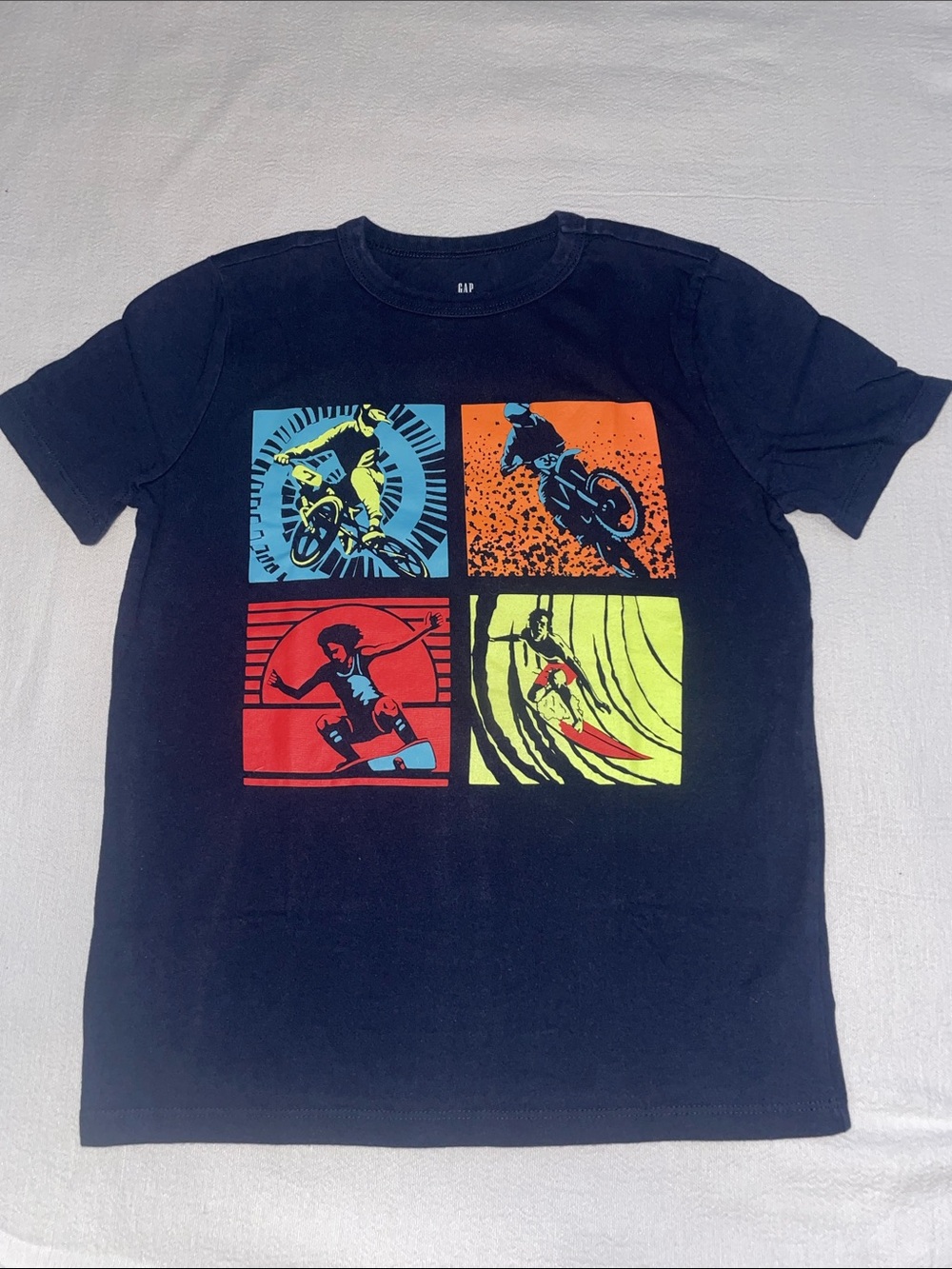 GAP Boys Black Adventure Graphic Tee - Multi-Color Panels
